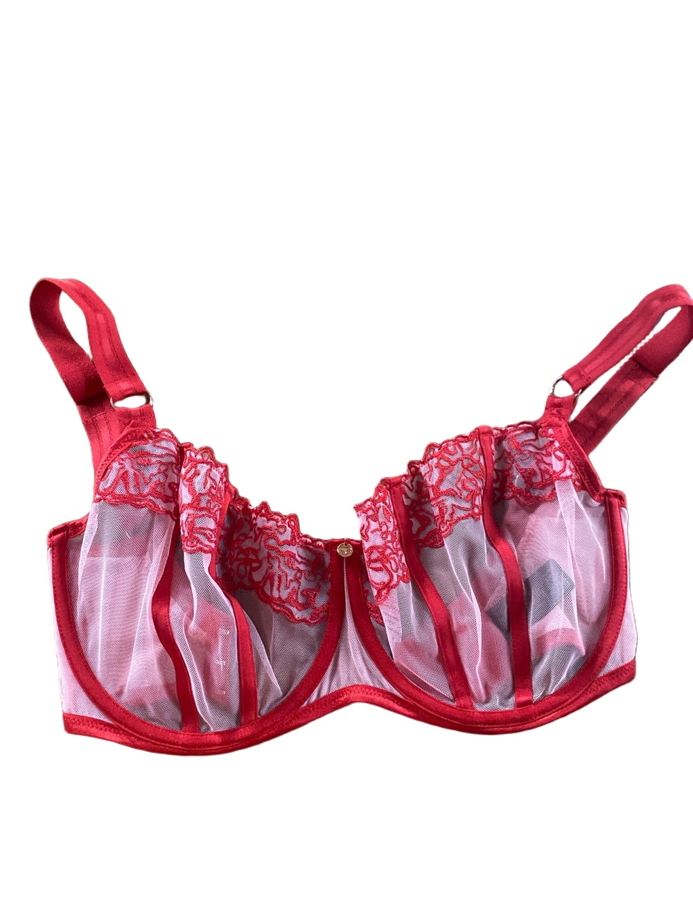 Scantily by Curvy Kate Embroidered Sheer Two-Tone Underwire Bra - Red & Pink